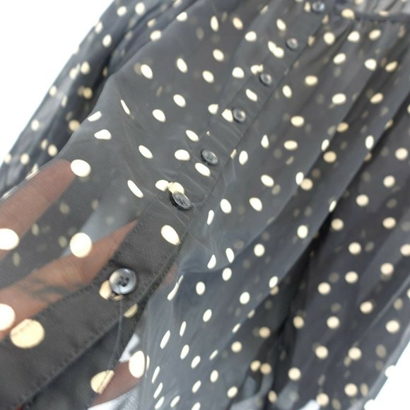 Polka Dot Peasant Blouse Womens XS 2 Black Sheer Button Up Whimsigoth Boho HM - Picture 6 of 9